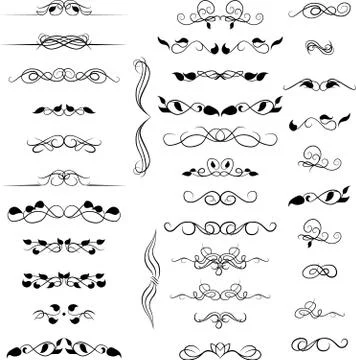 Set decorative design elements, calligraphic flourishes page decor Stock Illustration