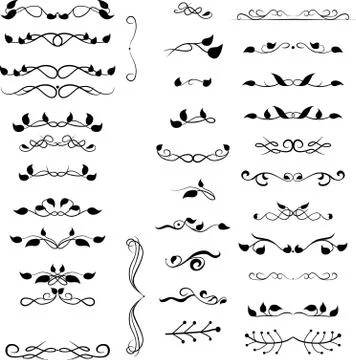 Set decorative design elements, calligraphic flourishes page decor Stock Illustration