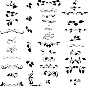 Set decorative design elements, calligraphic flourishes page decor Stock Illustration