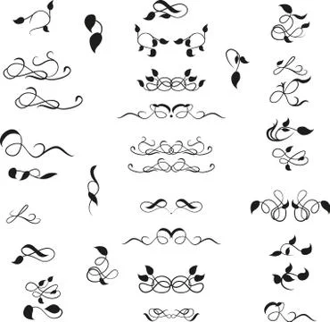 Set decorative design elements, calligraphic flourishes page decor Stock Illustration