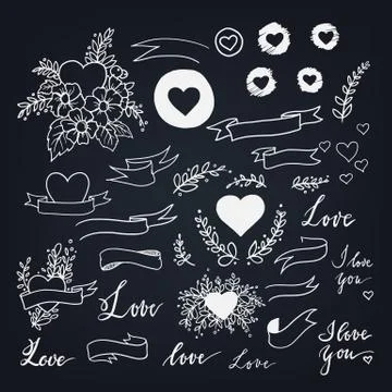 Set of decorative design elements for love theme Stock Illustration