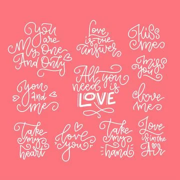Set of decorative design elements representing Valentine's day related quotes Stock Illustration
