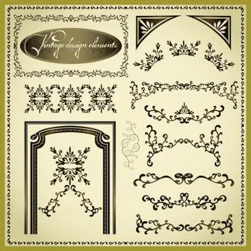 Set of decorative design elements, vintage Stockillustratie