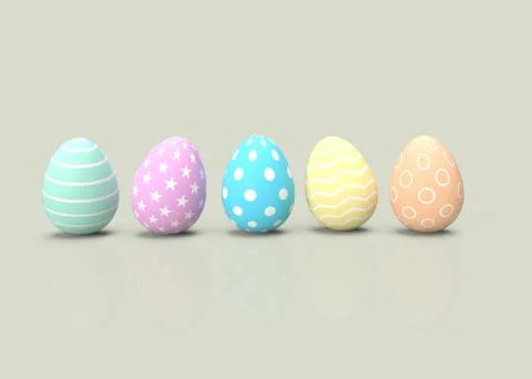 Set of decorative easter eggs with different patterns on pastel background Illustrazione stock