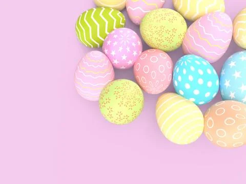 Set of decorative easter eggs with different patterns on pastel background Ilustración de archivo