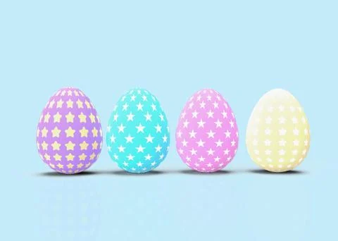 Set of decorative easter eggs with different patterns on blue background 스톡 일러스트