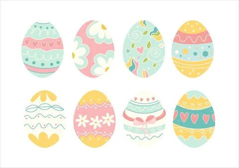Set of Decorative Easter Eggs  Pastel Spring Clipart Stock Illustration