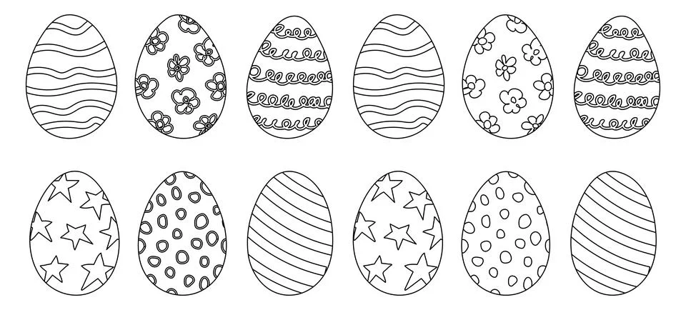 Set of Decorative Easter Eggs with Patterns for Coloring 库存插图