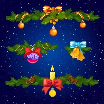 Set of decorative elements for Christmas cards. Sketch for festive poster or Stock Illustration