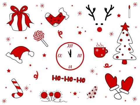 Set with decorative elements for Merry Christmas or New Year's Eve Party. Stock Illustration