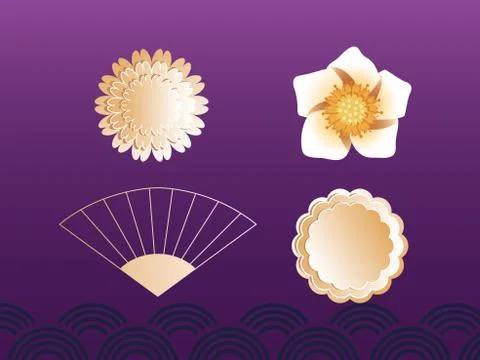 Set of decorative elements for mid autumn festival Stock Illustration