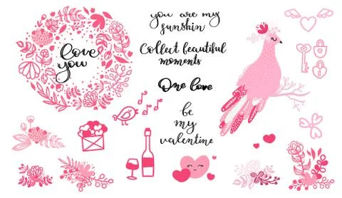 A set of decorative elements of a Valentine's day Stock Illustration