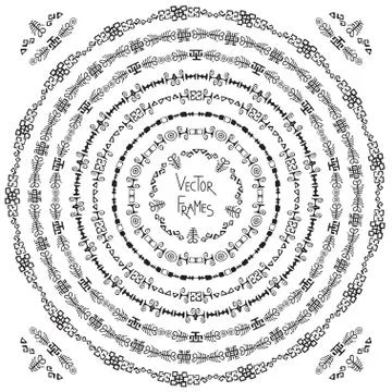 Set of decorative ethnic round frames and corner elements Stock Illustration
