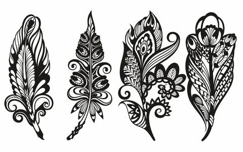 Set of decorative feathers. Vector illustration Stock Illustration