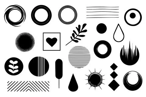 Set of decorative figures to create design. Abstract shapes and floral elements Illustrazione stock