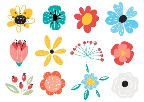 Set of decorative floral design elements. Flat cartoon vector illustration Stock Illustration