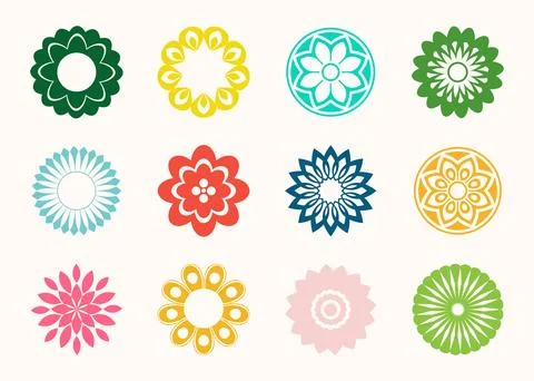 Set of decorative floral design elements. Flat cartoon vector illustration... Stockillustratie