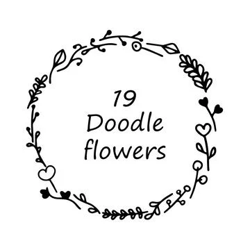 Set of decorative floral elements in the doodle style Stock Illustration