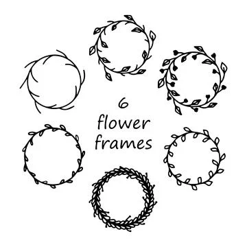 Set of decorative floral elements in the doodle style Stock Illustration