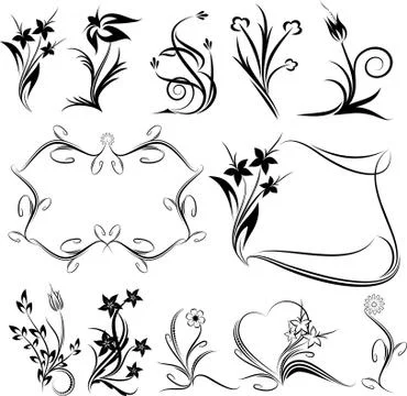 Set of decorative floral elements Illustrazione stock