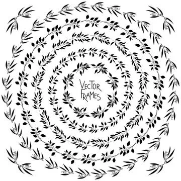 Set of decorative floral round frames and corner 스톡 일러스트