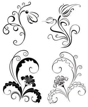 Set Decorative Flowers Stock Illustration