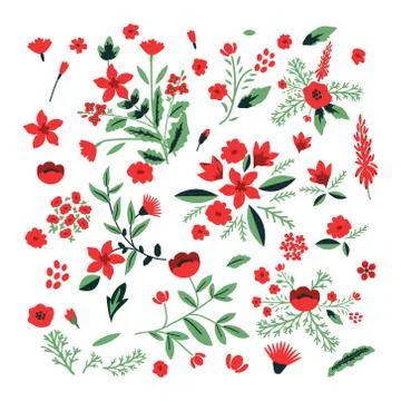 Set of decorative flowers Stock Illustration