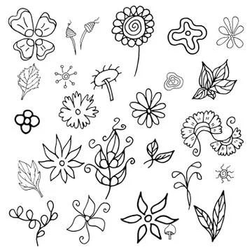 Set of decorative flowers.Vector hand-drawn illustration Stock Illustration