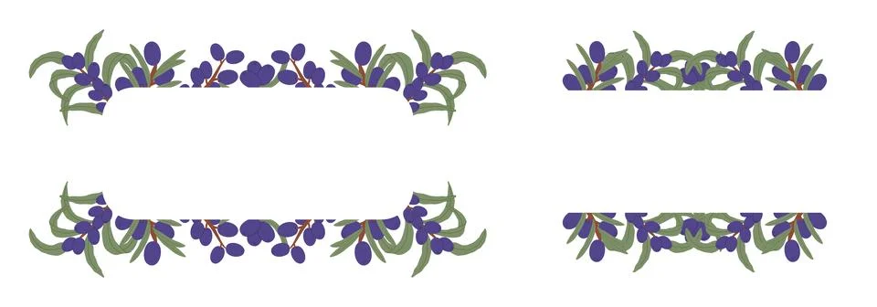 Set of decorative frames and borders made with olive branches and ripe oliv.. Illustrazione stock