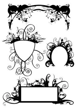 Set of decorative frames in black for vignettes and scenery, isolated object Stock Illustration