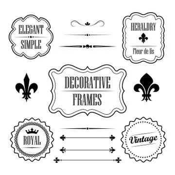 Set of decorative frames, borders and dividers - vintage retro style Stock Illustration