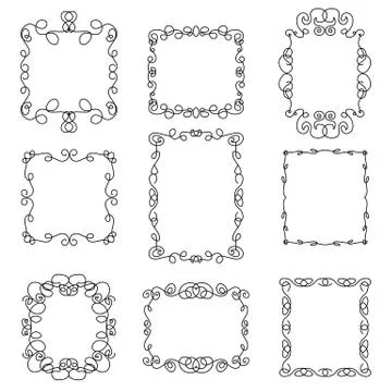 Set of decorative frames in a linear style. Vector illustration Stock Illustration