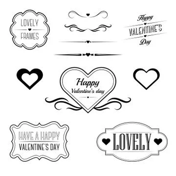Set of decorative frames, sings and borders related to Valentine's day Stock Illustration