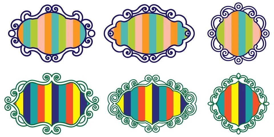 Set of decorative frames with vertical colored stripes for design. Ilustração Stock