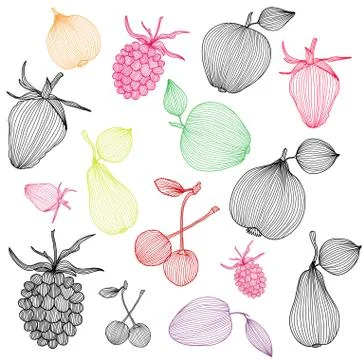 Set of decorative fruits, design elements Stock Illustration