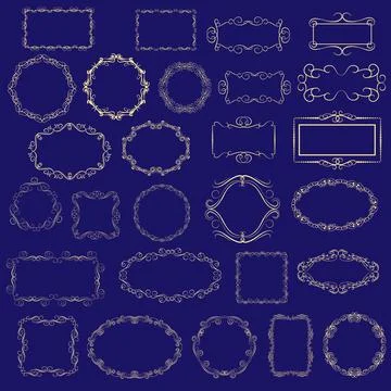 Set of decorative gold frames on the dark background. イラスト素材