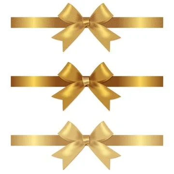 Set of decorative golden bow with horizontal yellow ribbon. Stock Illustration