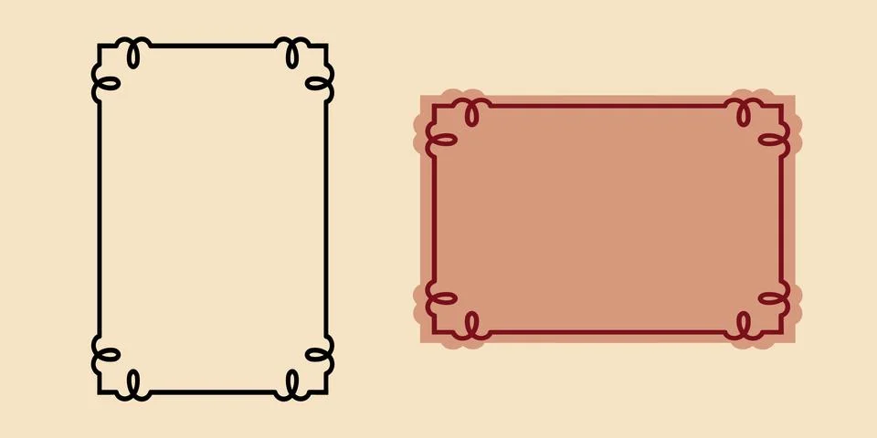 Set of decorative graphic frames. Simple vintage rectangle ornaments and ornate Stock Illustration