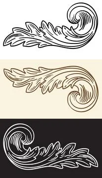 Set of decorative hand drawing scroll vintage leaf design element Stock Illustration