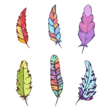 Set of decorative hand drawn feathers Stock Illustration