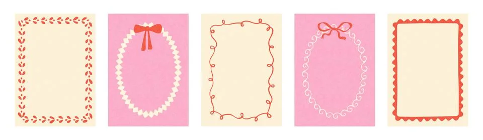 Set of decorative hand-drawn frames and borders in a charming doodle style for イラスト素材