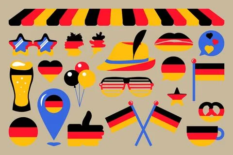 Set of decorative holiday elements in colors of German flag Stock Illustration