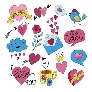 Set of decorative holiday items for Valentines Day Stock Illustration