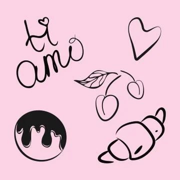 Set of decorative isolated elements. Hand drawn design of ice cream, cherry Stock-Illustration