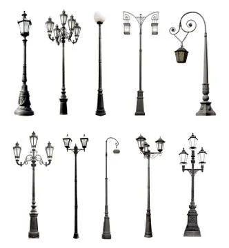 Set of decorative lampposts Stock Photos