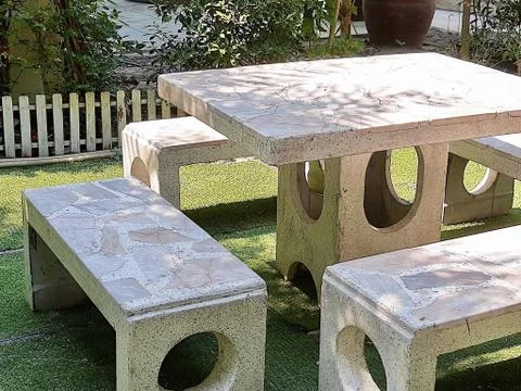 Set of Decorative Marble Stone Table and Chair Stock Photos
