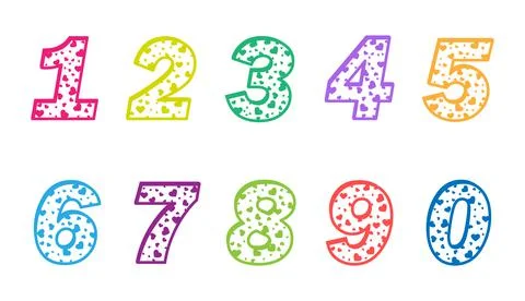 Set of decorative numbers from 0 to 9 with hearts inside for festive decorati Stock Illustration