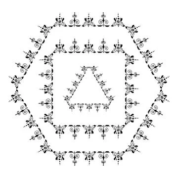 Set of decorative ornamental border with corner. Triangular, quadrangular, he Illustrazione stock