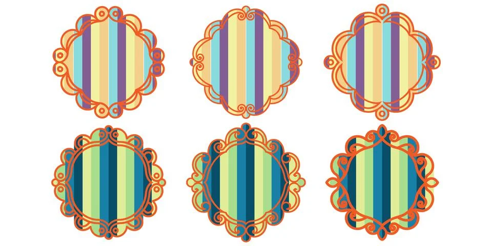 Set of decorative ornamental frames with bold vertical stripe fills. Ilustração Stock