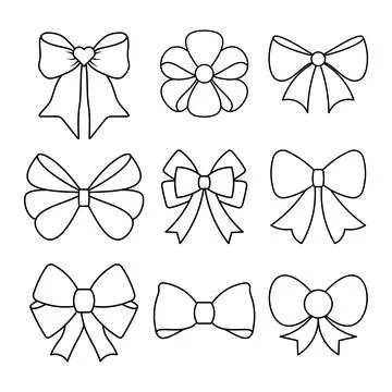 Set of Decorative Outline Bows Vector Illustration Stock Illustration